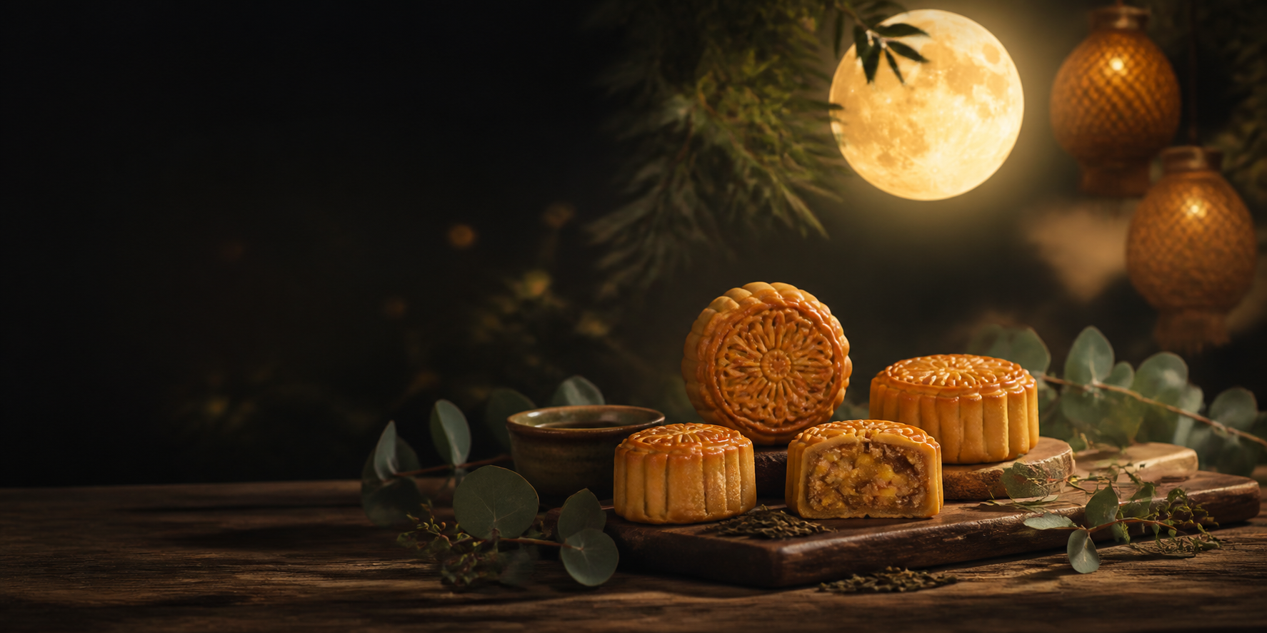 Mooncakes beneath a glowing harvest moon